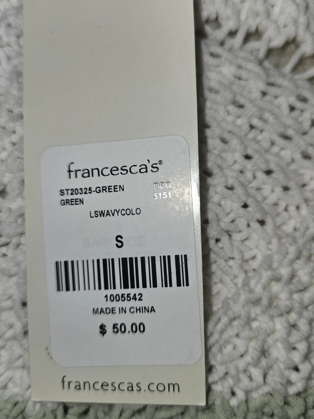 Francesca's Collections V-Neck Crochet Sweater in Cream, Sage & Olive NWT Size S - Picture 4 of 6